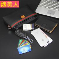 2017新款头层牛皮手拿包单肩包软皮休闲男包彩带撞色背包包邮