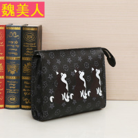 欧美男士手包2018新款时尚百搭三个小狗老花手拿包大容量信封包邮