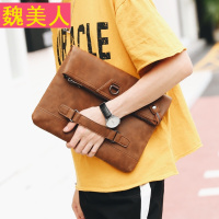 复古潮男皮质折叠手拿包 休闲街头男士手腕包 多功能便携带肩带包