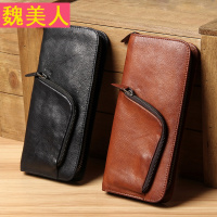 原创真皮长款钱包男士拉链包大容量手拿包头层牛皮手机包复古钱夹
