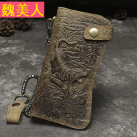 复古男士龙纹手拿包真皮长款防盗钱包疯马皮男包钥匙环男士钱包