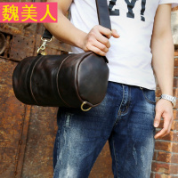 进口男款头层牛皮圆桶单肩包真牛皮水桶包休闲简约头层真皮斜挎包