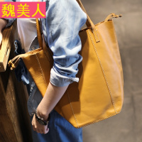 新款手工牛皮女士包复古文艺托特包真皮单肩大容量简约软皮子母包