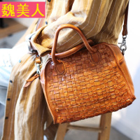 文艺复古手工编织女包原创民族风头层牛皮真皮手提大包单肩斜跨包