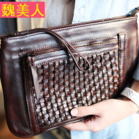 头层牛皮大容量手抓包手工编织手拿包手腕带男女真皮手袋包潮