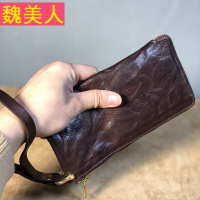 新款软牛皮薄款男士钱包手工真皮复古休闲做旧褶皱潮青年男手拿包