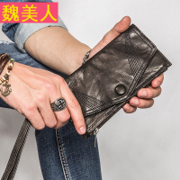 手工羊皮手机手拿包潮男款超薄信封钱包男士真皮男式长款手包搭扣