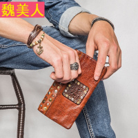 牛皮手包女款男士中长款钱包手机手拿包真皮手工铆钉潮包拉链复古