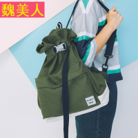 个性软妹子韩版潮范双肩背包休闲百搭撞色学院书包多用拼接水桶包