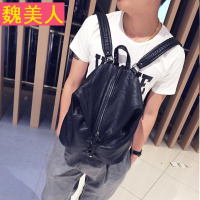 双肩包 男韩版个性时尚潮包2017新款背包休闲铆钉包潮流水洗皮包