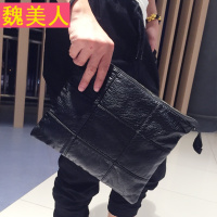 欧美男士手拿包时尚休闲格子包手抓包男包潮流水洗皮单肩包斜跨包