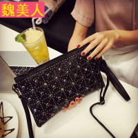 包包2017新款欧美时尚拼接百搭铆钉信封包纯色单肩斜挎手拿包