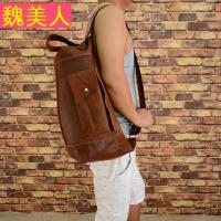 原创设计头层牛皮背包欧美时尚单肩包潮男胸包多功能前后背包桶包