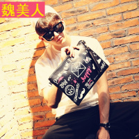 韩版涂鸦字母手拿包男士pu皮信封手抓包学生时尚潮流斜挎单肩小包