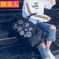 韩版短途旅行包女男徽章旅行袋旅游包大容量行李袋健身包潮登机包