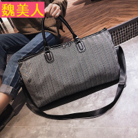 格子条纹短途旅行包女手提行李包韩版大容量简约旅行袋轻便健身包