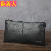 原创复古牛皮男士长款钱包 复古真皮男式小手拿包简约 男拉链钱包