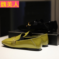 真皮乐福鞋女2018春季新品两穿平底搭扣一脚蹬两穿舒适时尚皮鞋女