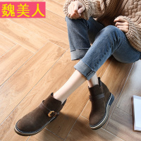 内增高短靴女春秋季2017新款韩版百搭坡跟女鞋休闲单靴真皮女靴子