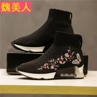 2018春季新款DINA ASH松糕袜子高帮女鞋刺绣休闲运动鞋时尚短靴子