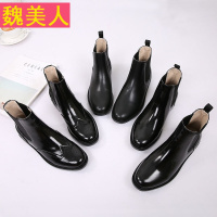 欧美切尔西短靴女平底粗跟漆皮百搭女靴单靴子女秋2017新款马丁靴