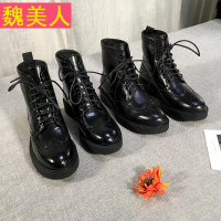 2017秋欧洲站复古英伦布洛克雕花真皮切尔西短靴女系带厚底靴子潮