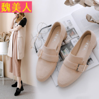 2018春季新款浅口圆头磨砂浅口高跟鞋韩版优雅搭扣粗跟单鞋裸靴