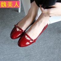 2017夏季热卖红色气质复古搭扣玛丽珍平跟软底优雅圆头跳舞赫本鞋