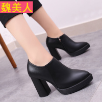 秋季短靴春秋女2017新款百搭复古马丁靴高跟尖头鞋靴子单靴