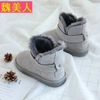牛皮雪地靴女短筒韩版百搭学生加厚棉鞋可爱圆头皮带扣女靴子平跟