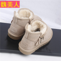 韩版皮带扣雪地靴女短筒可爱圆头及踝女靴子百搭学生加厚保暖棉鞋