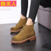 2018新款磨砂加绒马丁靴女英伦风真皮女靴中跟平底短靴女真皮靴子