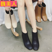 7厘米春天靴子女秋款2018新款小短靴百搭粗跟韩版裸靴及踝靴单靴