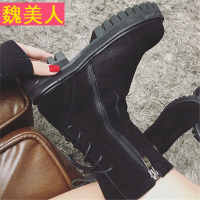 2017新款春秋单靴马丁靴女英伦风靴子女短靴松糕厚底粗跟机车鞋女