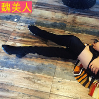 欧美2017款铆钉粗跟过膝靴子尖头平底长靴高筒瘦腿弹力靴女高筒靴