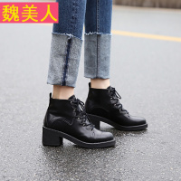 2017新款粗跟厚底复古原宿马丁靴女短靴系带英伦及裸靴子女机车鞋