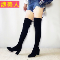 高跟过膝长靴瘦腿弹力靴女粗跟尖头长筒靴显瘦高筒靴骑士靴女靴子
