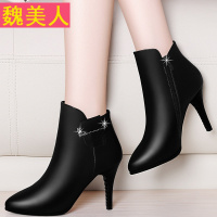 2017春秋季新款短靴黑色细跟高跟鞋加绒百搭尖头单靴潮女马丁靴子