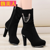 春秋季新款马丁靴短靴英伦风中筒高跟鞋粗跟厚底百搭女鞋时装靴子