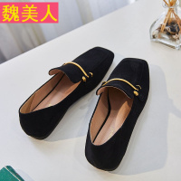 英伦小皮鞋女2018春季新款方头磨砂乐福鞋金属搭扣平底懒人鞋单鞋