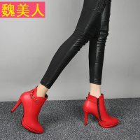 春秋款高跟短靴女靴子细跟马丁靴单靴尖头及踝靴女鞋短筒裸靴单鞋