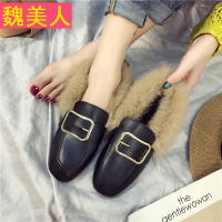 韩版百搭豆豆鞋女鞋2017学生搭扣浅口毛毛鞋一脚蹬平底懒人鞋单鞋
