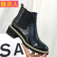 2017春秋季新品马丁靴雕花女鞋复古厚底短靴漆皮切尔西靴潮