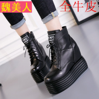 靴子女真皮短靴厚底松糕跟内增高防水台牛皮短筒骑士欧美圆头棉靴