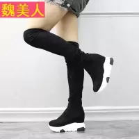 厚底长靴女春新款绒面瘦腿弹力高筒靴性感内增超高跟套筒过膝单靴