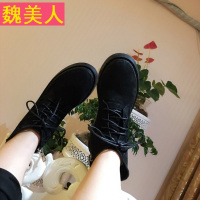 自制!猪巴戈真皮磨砂质感侧拉链系带机车马丁靴子女英伦短靴