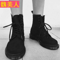 马丁靴女英伦风学生平底短靴女磨砂真皮春夏季男系带复古机车靴子