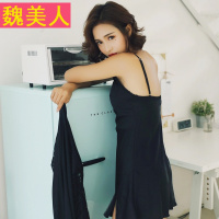韩版睡衣女春夏带胸垫性感吊带仿真丝睡裙两件套花边家居服睡袍