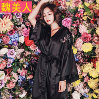维密维多利亚睡袍女春秋仿真丝睡衣刺绣丝绸浴袍性感妩媚家居服