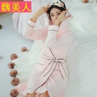 睡衣女秋季纯棉长袖连帽睡袍女士浴袍秋天中长款家居服浴衣晨袍